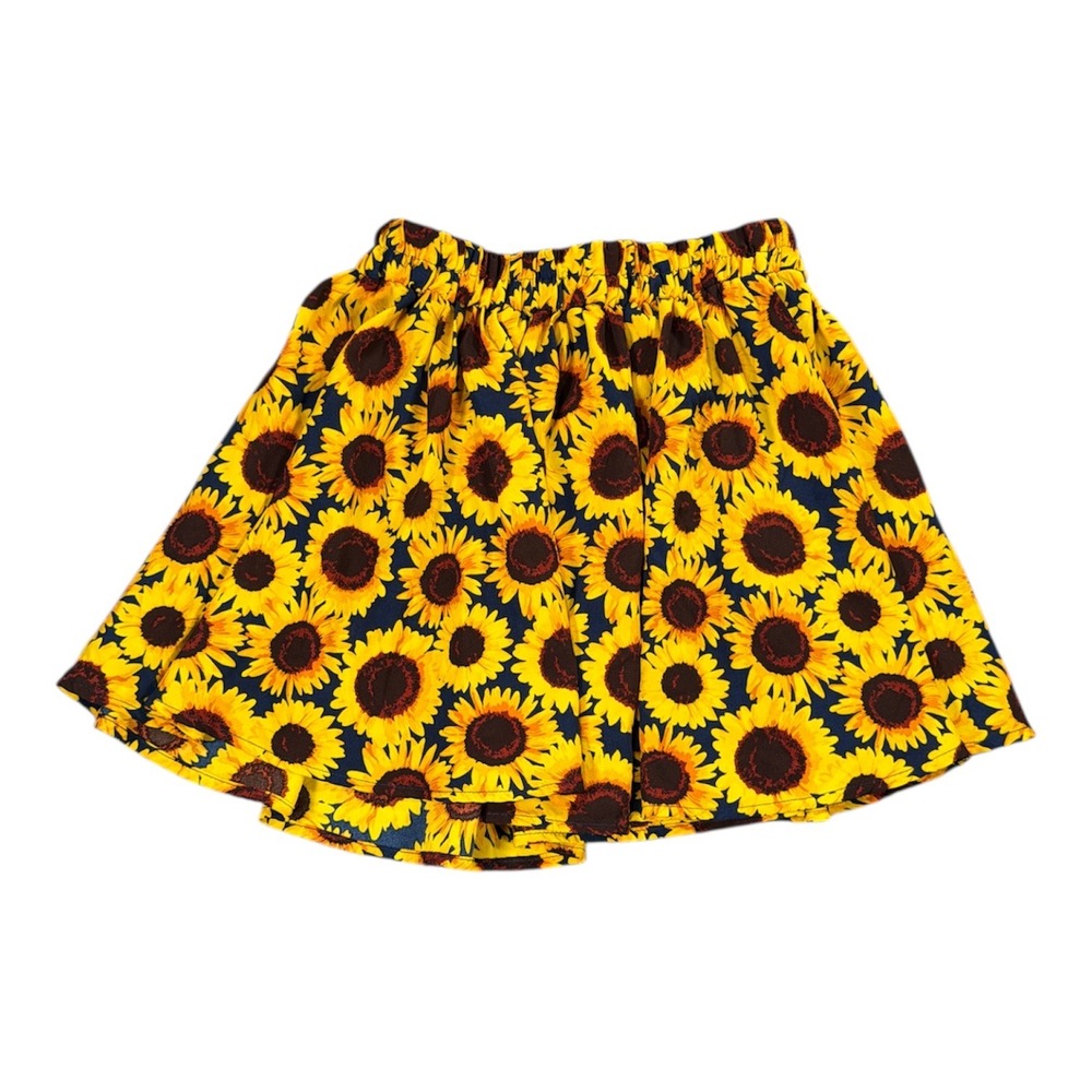 PERSAYA Sunflower Print Mini Skirt Women's Elastic Waist Yellow‎ Blue